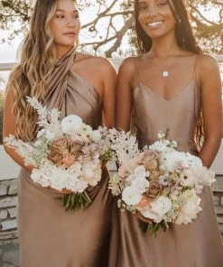 Show Me Your Mumu Bridesmaids Dresses Jasmine Halter Maxi Dress ~ Dune Luxe Satin