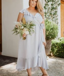 Show Me Your Mumu Samantha Ruffle Wrap Dress ~ Silver Luxe Satin