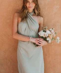 Show Me Your Mumu Bridesmaids Dresses Jasmine Halter Midi Dress ~ Moss Green Crisp