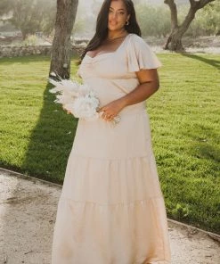 Show Me Your Mumu Nicole Maxi Dress ~ Champagne Luxe Satin Bridesmaids Dresses