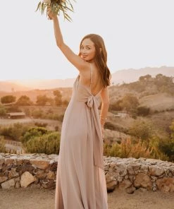 Show Me Your Mumu Bridesmaids Dresses Lauren Tie Maxi Dress ~ Soft Beige Chiffon