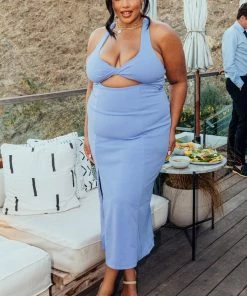 Show Me Your Mumu Luca Midi Dress ~ Periwinkle Stretch New Mu