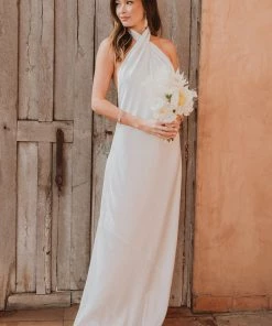 Show Me Your Mumu Jasmine Halter Maxi Dress ~ Ivory Luxe Satin Dresses