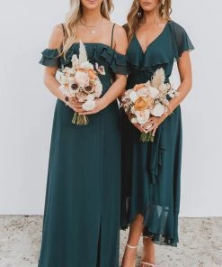 Show Me Your Mumu Emma Ruffle Maxi Dress ~ Emerald Chiffon Bridesmaids Dresses