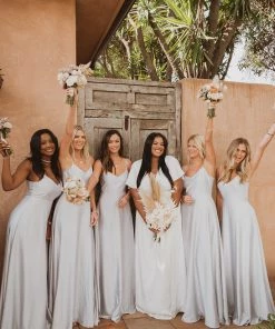 Show Me Your Mumu Bridesmaids Dresses Faith Maxi Dress ~ Silver Luxe Satin