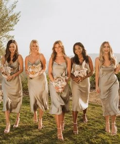 Show Me Your Mumu Verona Cowl Dress ~ Moss Green Luxe Satin