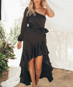 Show Me Your Mumu New Mu Stunner Maxi Dress ~ Black Luxe Satin