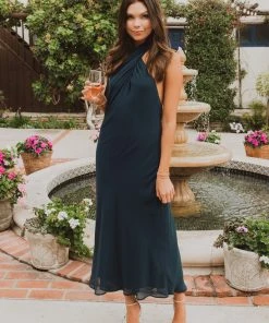 Show Me Your Mumu Jasmine Halter Midi Dress ~ Emerald Chiffon