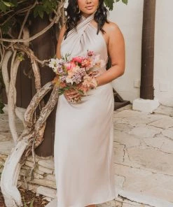 Show Me Your Mumu New Mu Jasmine Halter Midi Dress ~ Show Me The Ring Luxe Satin