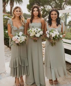 Show Me Your Mumu Bridesmaids Dresses Lauren Tie Maxi Dress ~ Moss Green Crisp