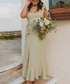 Show Me Your Mumu Claire Midi Dress ~ Moss Green Crisp