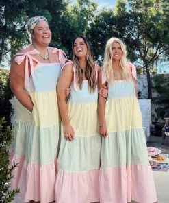 Show Me Your Mumu New Mu Sabrina Maxi Dress ~ Mixed Easter Stripe