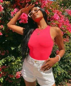 Show Me Your Mumu Best Bodysuit ~ Neon Pink Stretch New Mu