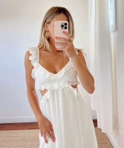 Show Me Your Mumu Lane Midi Dress ~ Flutter Stripe Chiffon White