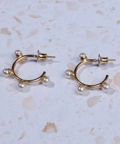 Show Me Your Mumu New Mu Faithy Jewels Mini Faith Pearl Hoop ~ 24K Gold Plated