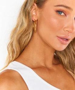 Show Me Your Mumu New Mu Regal Tube Hoop Earrings ~ 14K Gold Dipped