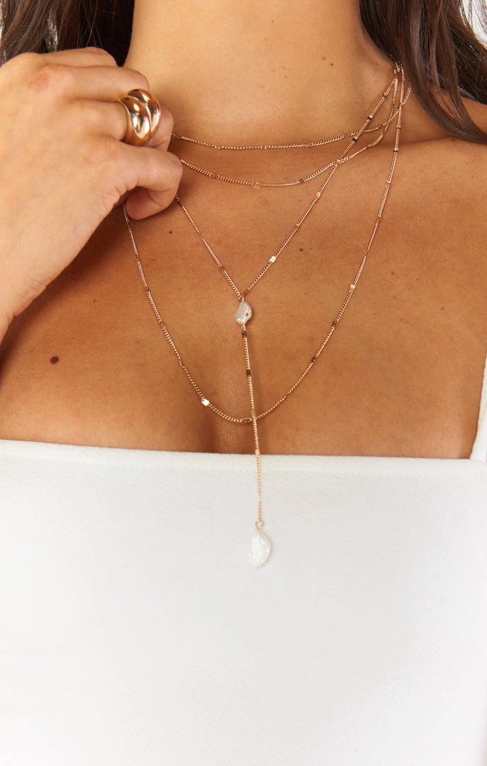 Show Me Your Mumu New Mu Promises Triple Layered Necklace ~ Gold/Pearl 4 Show Me Your Mumu New Mu Promises Triple Layered Necklace ~ Gold/Pearl