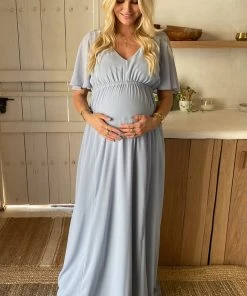 Show Me Your Mumu Maternity Emily Empire Maxi Dress ~ Steel Blue Chiffon 24 Show Me Your Mumu Maternity Emily Empire Maxi Dress ~ Steel Blue Chiffon