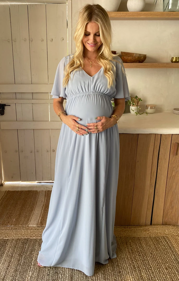 Show Me Your Mumu Maternity Emily Empire Maxi Dress ~ Steel Blue Chiffon 13 Show Me Your Mumu Maternity Emily Empire Maxi Dress ~ Steel Blue Chiffon