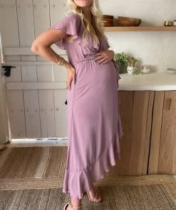 Show Me Your Mumu Dresses Jess Ruffle Midi Dress ~ Antique Rose Chiffon