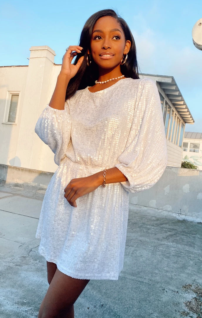 Show Me Your Mumu Genevieve Mini Dress ~ White Shine Sequins New Mu 7 Show Me Your Mumu Genevieve Mini Dress ~ White Shine Sequins New Mu