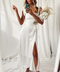 Show Me Your Mumu New Mu Garden Midi Dress ~ Ivory Luxe Satin