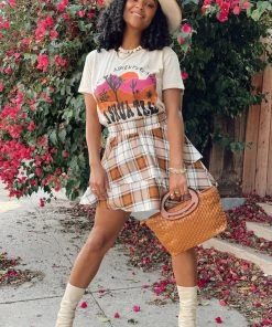 Show Me Your Mumu New Mu Aiden Mini Skirt ~ Tan Plaid