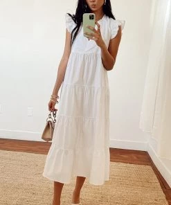 Show Me Your Mumu Mia James Midi Dress ~ White Poplin New Mu
