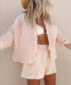 Show Me Your Mumu Jessicas Button Down ~ Shell Pink Linen