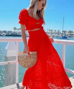 Show Me Your Mumu New Mu Coco Crop Top ~ Spacey Lacey Red