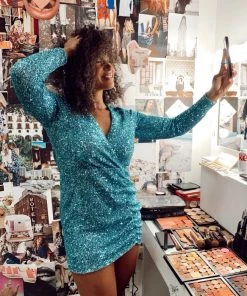 Show Me Your Mumu Party Hop Dress ~ Frosty Blue Sequins New Mu