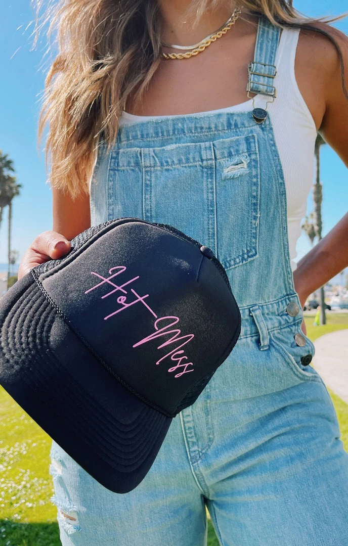 Show Me Your Mumu Hot Mess Trucker Hat ~ Black & Hot Pink New Mu 7 Show Me Your Mumu Hot Mess Trucker Hat ~ Black & Hot Pink New Mu