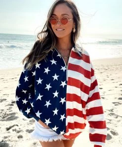 Show Me Your Mumu Benny Half Zip Sweatshirt ~ Flag Knit