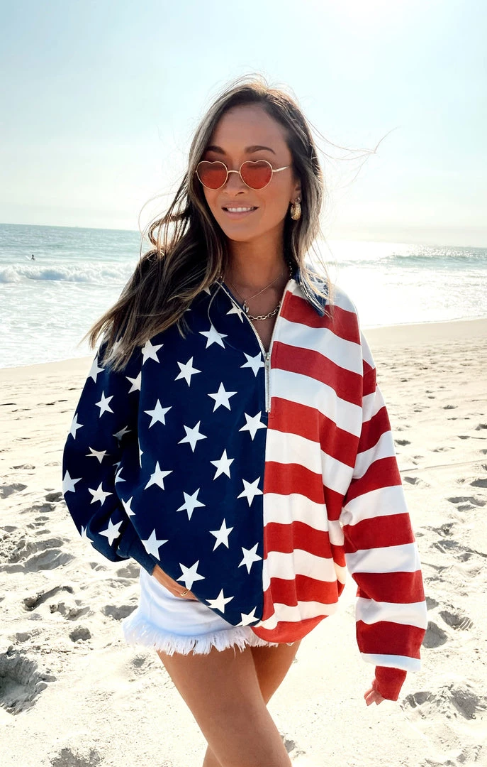 Show Me Your Mumu Benny Half Zip Sweatshirt ~ Flag Knit 3 Show Me Your Mumu Benny Half Zip Sweatshirt ~ Flag Knit