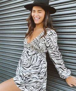Show Me Your Mumu Social Mini Dress ~ Coconut Zebra Satin Dresses
