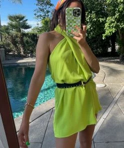Show Me Your Mumu New Mu Jasmine Halter Mini Dress ~ Citrine Green 10 Show Me Your Mumu New Mu Jasmine Halter Mini Dress ~ Citrine Green