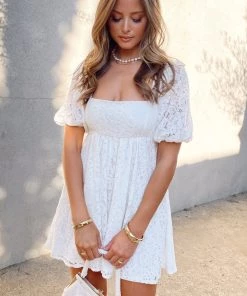 Show Me Your Mumu Smitten Babydoll Dress ~ Duchess Lace White