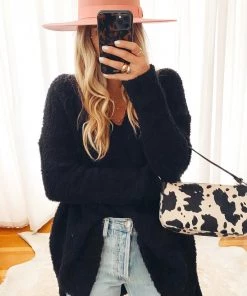 Show Me Your Mumu Hug Me Sweater ~ Black Fuzzy Knit