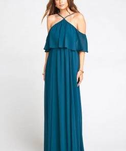 Show Me Your Mumu Rebecca Ruffle Maxi Dress ~ Deep Jade Chiffon Bridesmaids Dresses