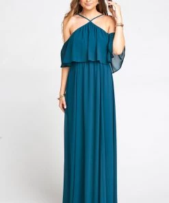 Show Me Your Mumu Rebecca Ruffle Maxi Dress ~ Deep Jade Chiffon Bridesmaids Dresses