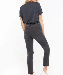 Show Me Your Mumu Soho Button Up Skinnies ~ Distressed Black Denim