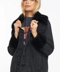 Show Me Your Mumu Denver Denim Jacket ~ Washed Black With Faux Fur