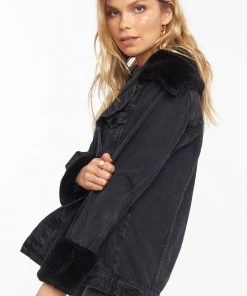 Show Me Your Mumu Denver Denim Jacket ~ Washed Black With Faux Fur