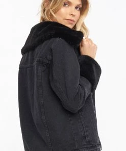 Show Me Your Mumu Denver Denim Jacket ~ Washed Black With Faux Fur