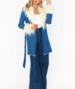 Show Me Your Mumu New Mu Penny Lane Coat ~ Pacific Tide With Faux Fur