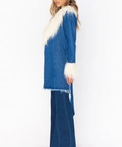 Show Me Your Mumu New Mu Penny Lane Coat ~ Pacific Tide With Faux Fur