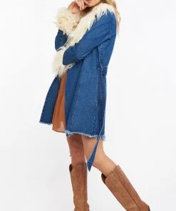 Show Me Your Mumu New Mu Penny Lane Coat ~ Pacific Tide With Faux Fur