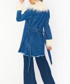 Show Me Your Mumu New Mu Penny Lane Coat ~ Pacific Tide With Faux Fur