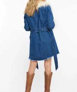 Show Me Your Mumu New Mu Penny Lane Coat ~ Pacific Tide With Faux Fur
