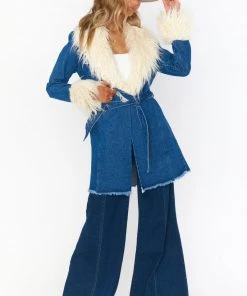 Show Me Your Mumu New Mu Penny Lane Coat ~ Pacific Tide With Faux Fur